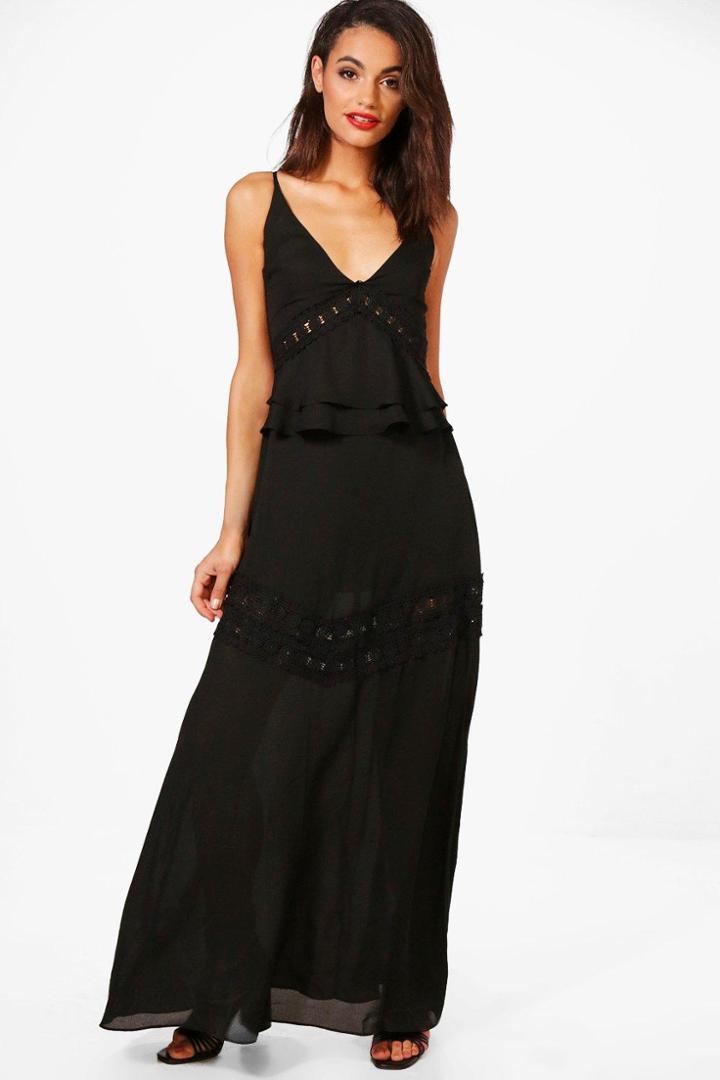 Boohoo Daisy Lace Insert Maxi Dress Black