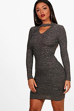 Boohoo Harper Marl Choker Bodycon Knitted Dress