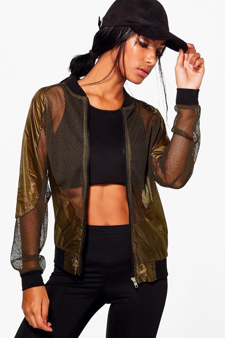 Boohoo Rosie Fit Bomber Sports Jacket Khaki