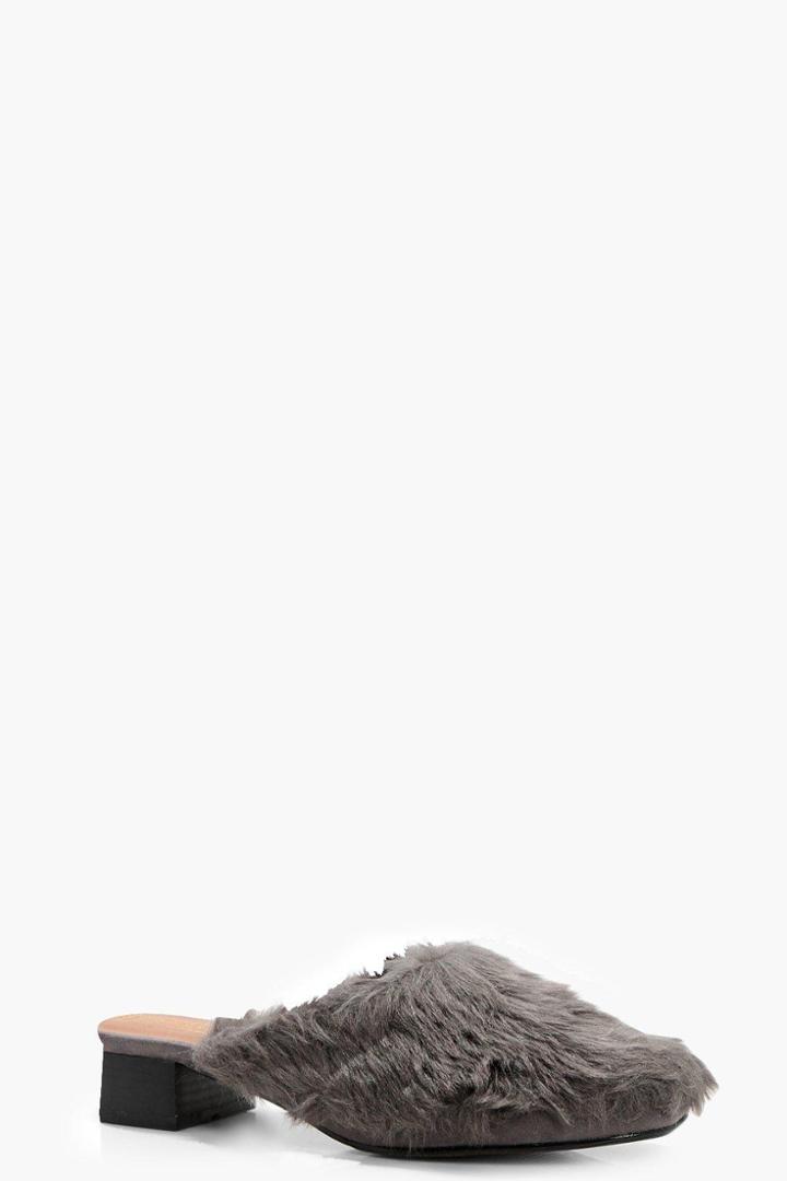 Boohoo Hollie Fur Mule Loafer Grey