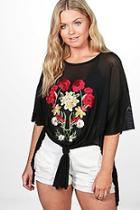 Boohoo Plus Sasha Embroidered Sheer Top