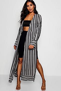 Boohoo Frances Stripe Woven Contrast Border Kimono