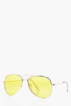 Boohoo Yellow Lense Aviator Sunglasses