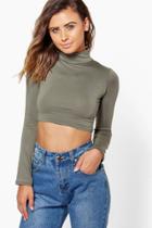 Boohoo Petite Aimee Basic Turtle Neck Top Khaki