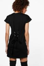 Boohoo Rezy D-ring Lace Up T-shirt Dress Black