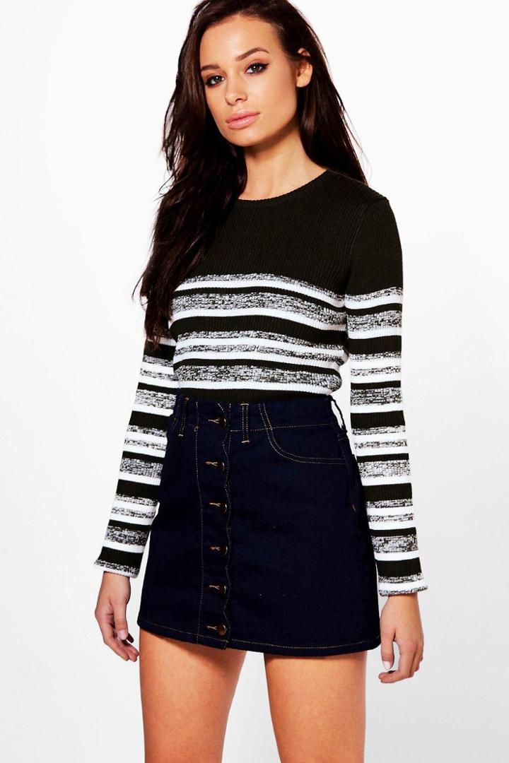 Boohoo Hannah Marl Stripe Rib Knit Jumper Khaki