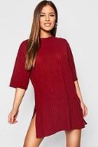 Boohoo Petite Rib Knitted Slouchy T-shirt Dress
