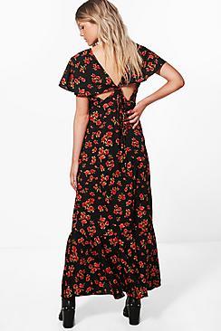 Boohoo Petite Hannah Floral Tie Back Maxi Dress