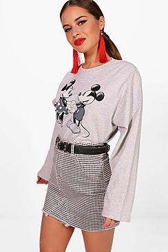 Boohoo Petite Amy Disney Minnie & Micky Long Sleeve Top