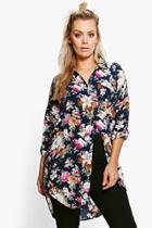 Boohoo Plus Jamie Floral Oversize Shirt Navy