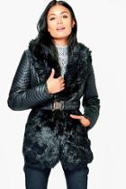 Boohoo Jessica Quilted Jacket With Faux Fur Collar Black