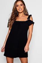 Boohoo Petite Off The Shoulder Tie Sleeve Dress