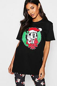 Boohoo Disney Christmas Minnie Wreath T-shirt