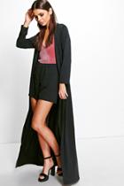 Boohoo Audrina Tie Waist Texture Duster & Short Co-ord Black