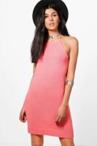 Boohoo Alisha Knitted Halterneck Dress Coral