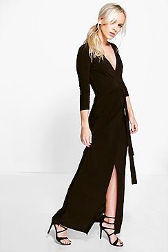 Boohoo Petite Emily Wrap Front Maxi Dress