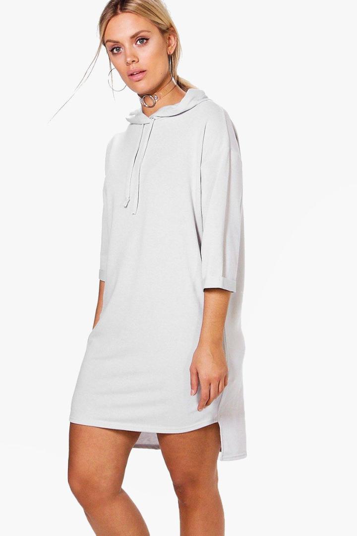 Boohoo Plus Erin Hooded Soft Touch Sweat Dress Grey