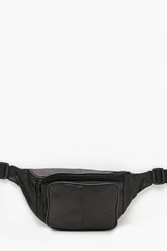 Boohoo Front Pocket Bum Bag In Real Leather