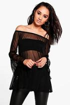 Boohoo Petite Jane Mesh Bardot Top