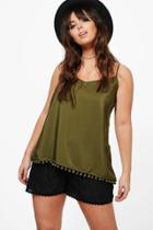 Boohoo Plus Ivy Pom Pom Woven Cami Khaki