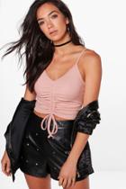 Boohoo Isabelle Ruched Front Rib Basic Crop Rose