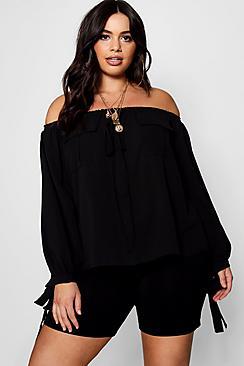 Boohoo Plus Orla Utility Pocket Off Shoulder Top