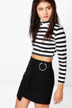 Boohoo Sarah Stripe Stretch Roll Neck Top Multi