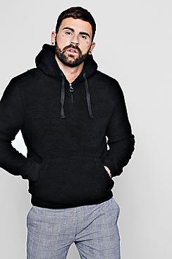 Boohoo Zip Placket Borg Hoodie