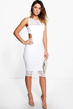 Boohoo Bree Lace Neck Cut Out Midi Dress