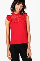 Boohoo Lily Frill Lace Detail Top