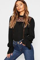 Boohoo Lace Insert High Neck Blouse