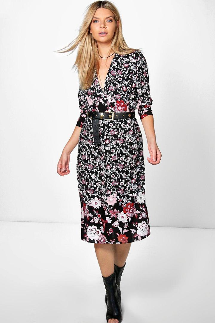 Boohoo Rita Wrap Front Midaxi Shirt Dress Black