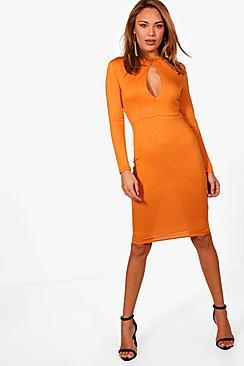 Boohoo Poppy Twisted Knot Keyhole Skater Dress