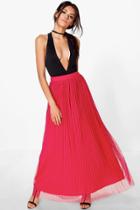 Boohoo Boutique Madison Pleated Tulle Midi Skirt Ruby