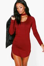 Boohoo Wanda Choker Long Sleeve Bodycon Dress Wine