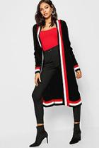 Boohoo Maxi Sports Stripe Belted Cardigan