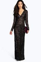 Boohoo Boutique Mia Sequin & Mesh Plunge Neck Maxi Dress