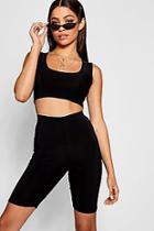 Boohoo Shelly Slinky Square Neck Cycle Short Co-ord Set