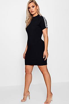 Boohoo Plus Erin Stripe Sleeve Bodycon Dress