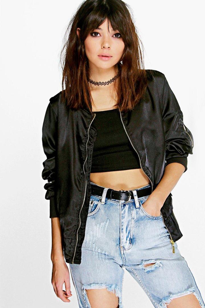 Boohoo Megan Lightweight Satin Ma1 Bomber Black