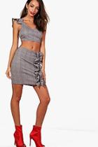 Boohoo Di Prince Of Wales Check Crop And Ruffle Skirt