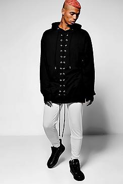 Boohoo Longline Lace Up Hoodie