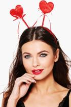 Boohoo Ella Sequin Ribbon Love Heart Headband Red