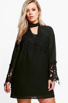 Boohoo Plus Eva Choker Detail Crochet Shirt Dress Black