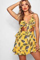 Boohoo Plus Emilie Tropical Print Tie Front Crop + Skirt