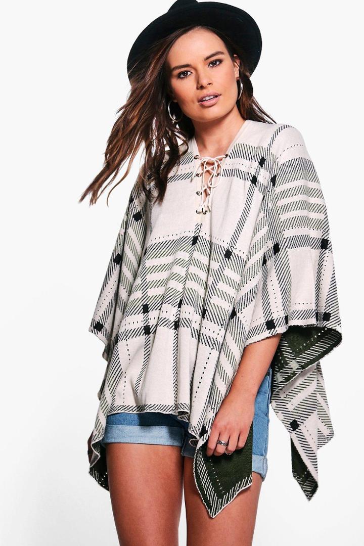 Boohoo Tara Check Cape Khaki