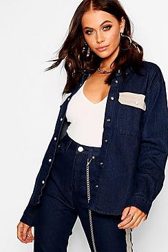 Boohoo Contrast Pockets Denim Shirt