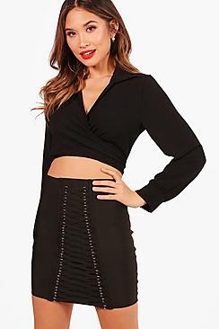 Boohoo Olivia Wrap Crop Shirt