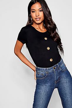 Boohoo Horn Button Detail T-shirt