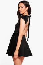 Boohoo Petite Hailey Scuba Backless Skater Dress Black